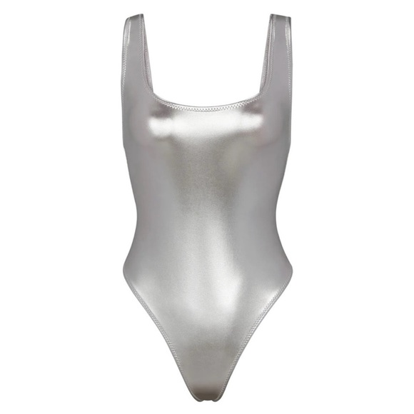 RARE SKIMS METALLIC SWIM HIGH CUT ONE PIECE | NICKEL x 1 - Picture 13 of 14